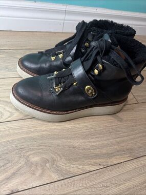 Coach Black Leather wedge Boots